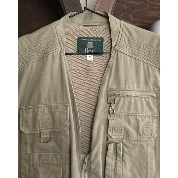 Vintage Orvis Fishing Vest Mens XL Tan Fly Field Safari Multi Pocket Mesh - Picture 5 of 9